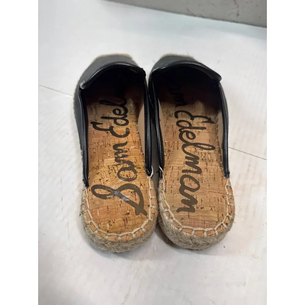 Sam Edelman Kerry Black Leather Womens Espadrille Sandal Flats F6807L4001 Sz 6.5